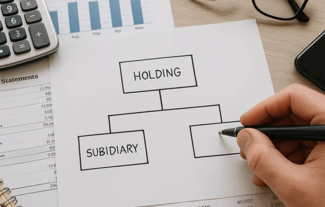 Organisationsskitse med holdingselskab