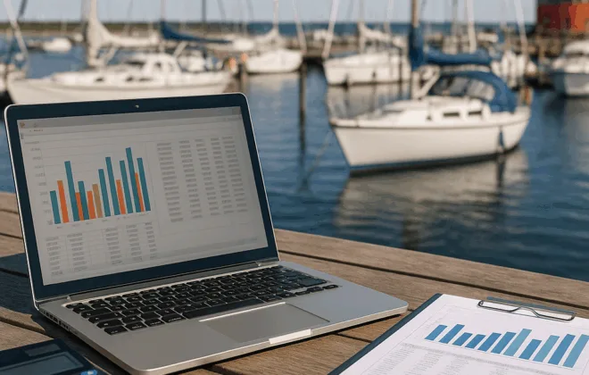 Laptop med momsrapport ved Kastrup Marina